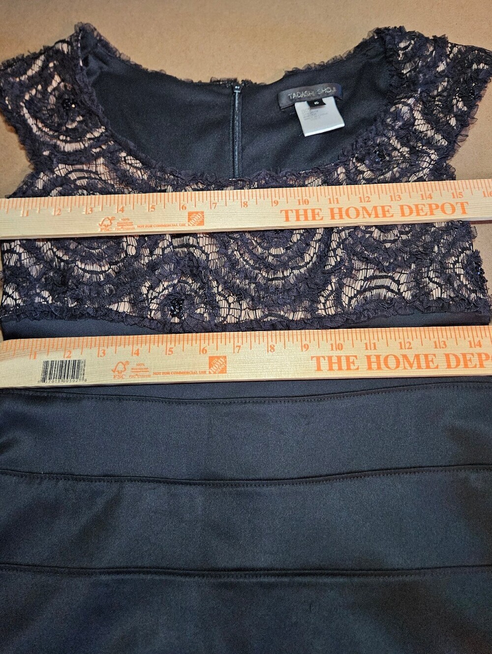0078 Tadashi Shoji Black Lace Sheath Dress Size 6 Elegant Cocktail Formal Beaded - Picture 10 of 12